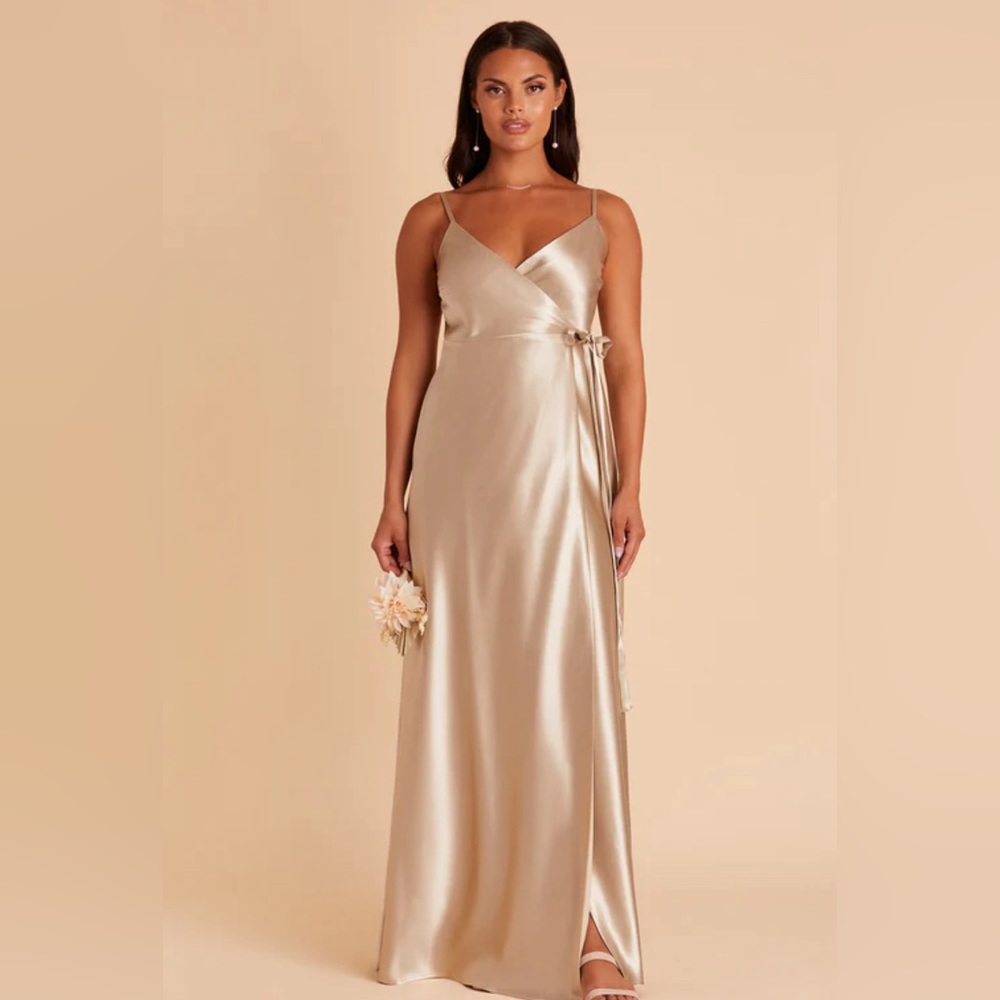 CINDY DRESS- SHINY SATIN NEUTRAL CHAMPAGNE- Birdy Grey
